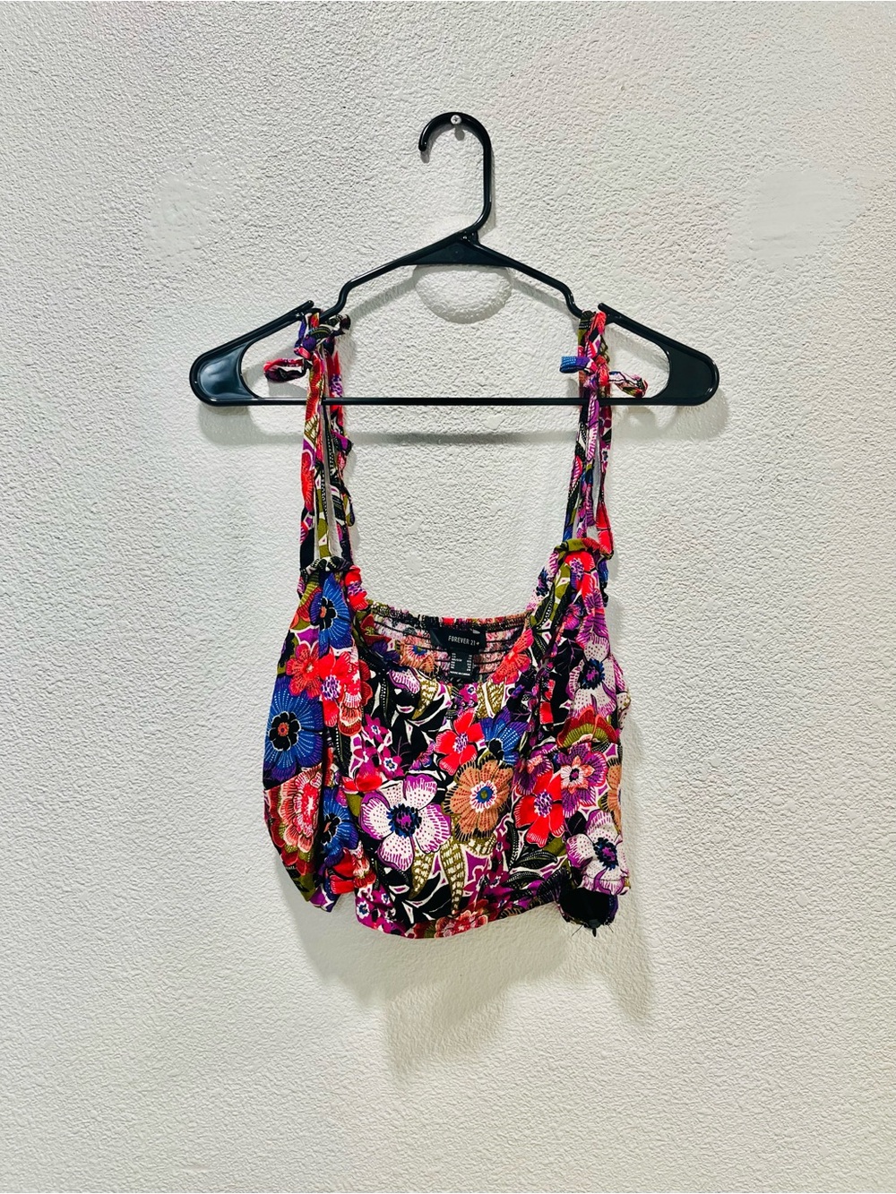Floral Tie-Shoulder spaghetti strap tank top  - Pink, Red, Blue, Green